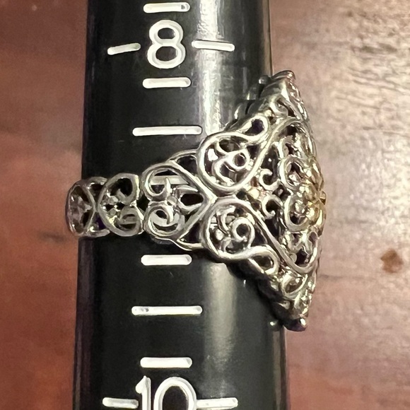 Sterling Silver Gold Filigree Shield Ring | Modern Vintage Floral EC Size 9 #322 - Picture 8 of 8